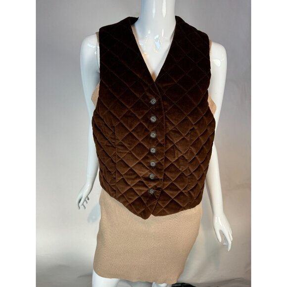 Vintage Brown Quilted Velvet Button-Up Vest Womens - Picture 12 of 16